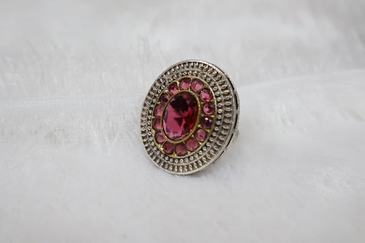 PINK OVAL OXIDISED RING SIVA BY ANIKA
