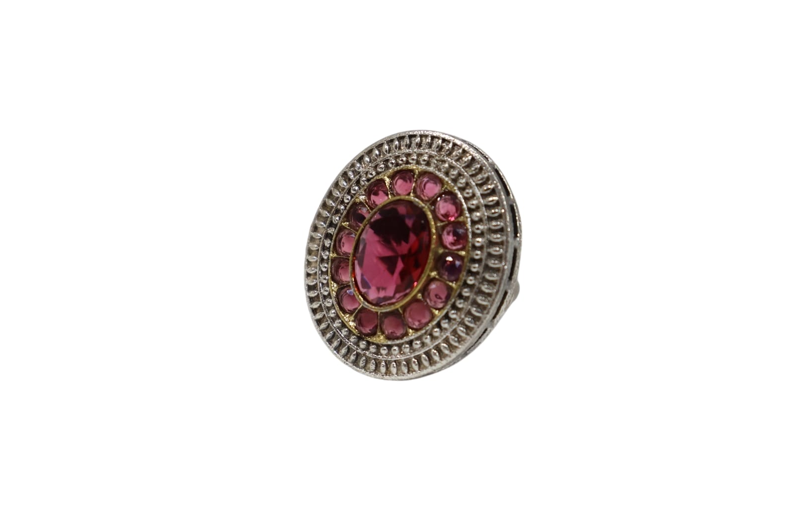 PINK OVAL OXIDISED RING SIVA BY ANIKA