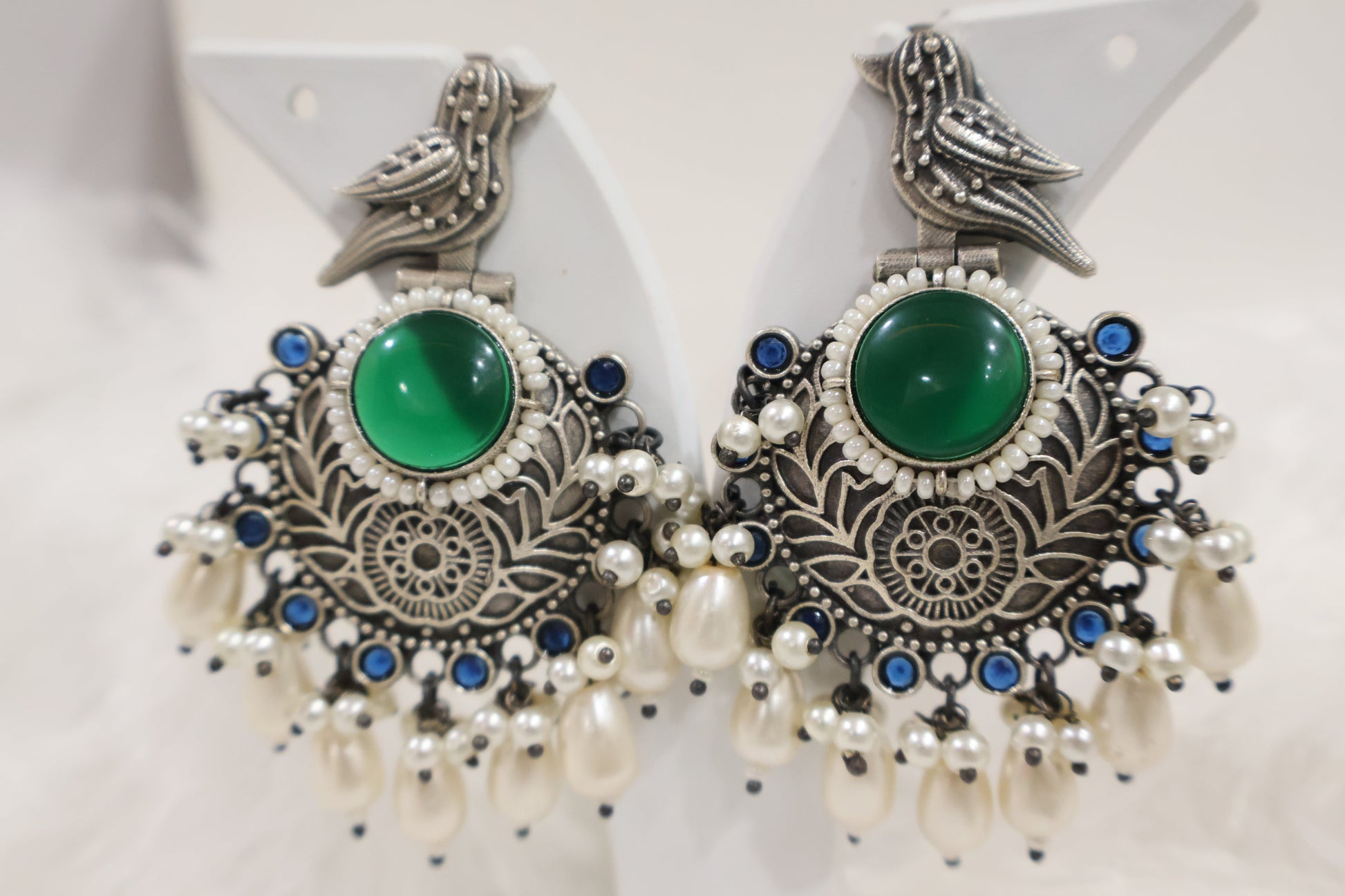 Green and White Earrings SIVA by Anika
