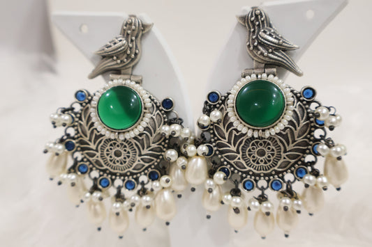 Green and White Earrings SIVA by Anika
