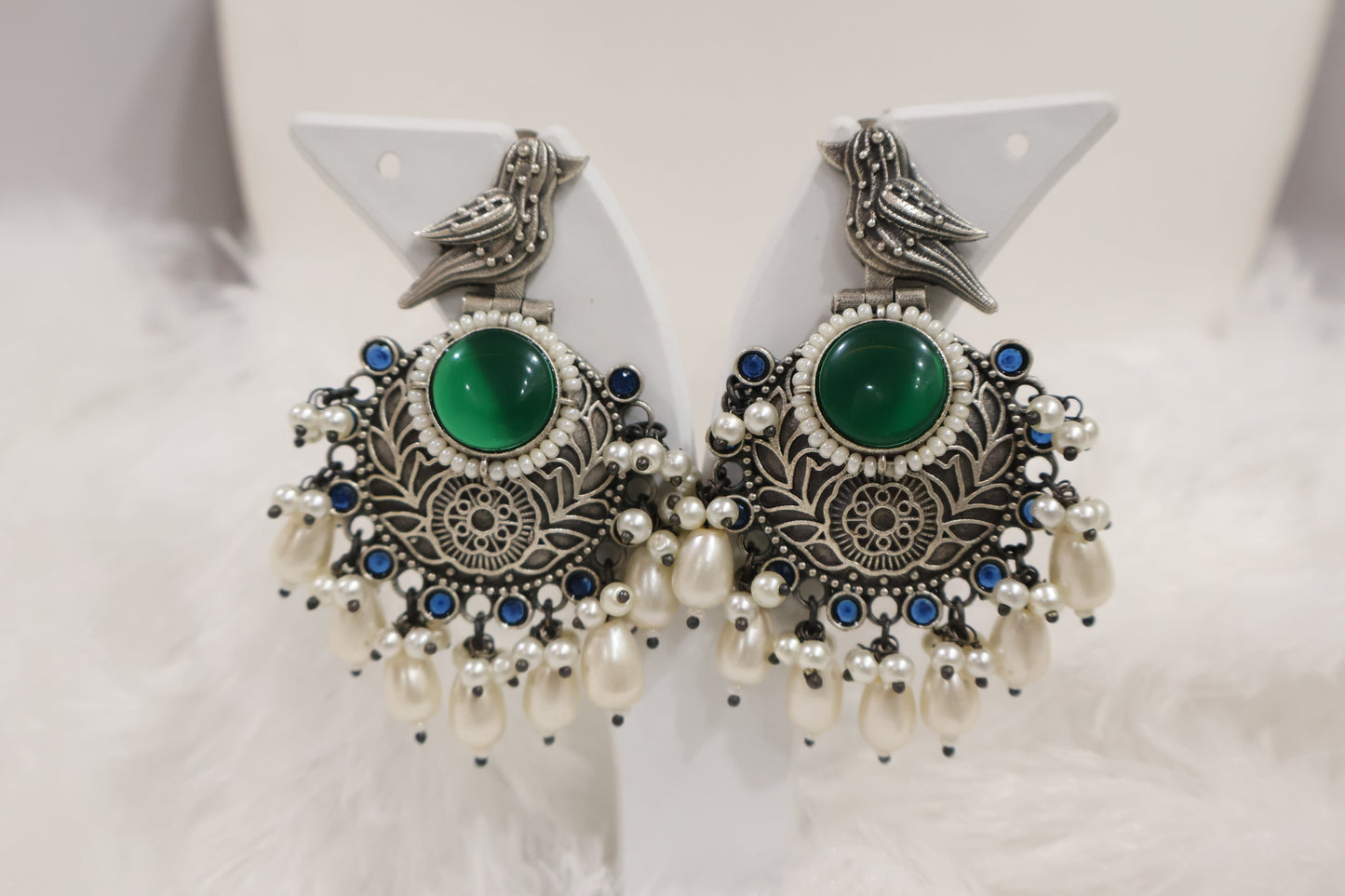 Green and White Earrings SIVA by Anika