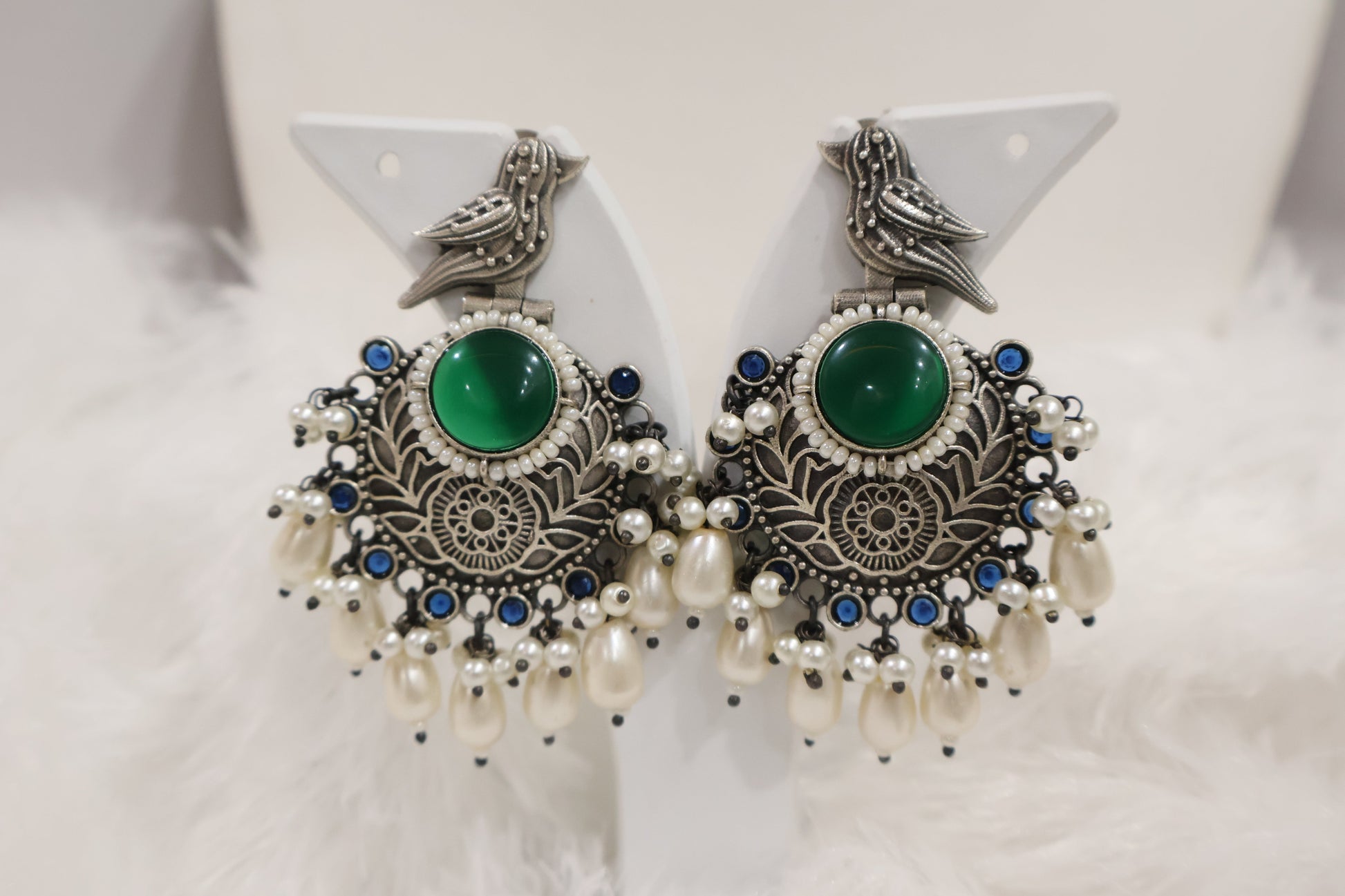 Green and White Earrings SIVA by Anika