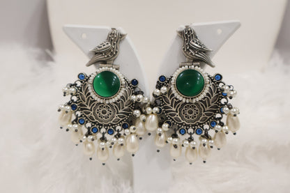 Green and White Earrings SIVA by Anika