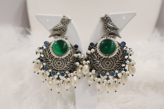 Green and White Earrings SIVA by Anika