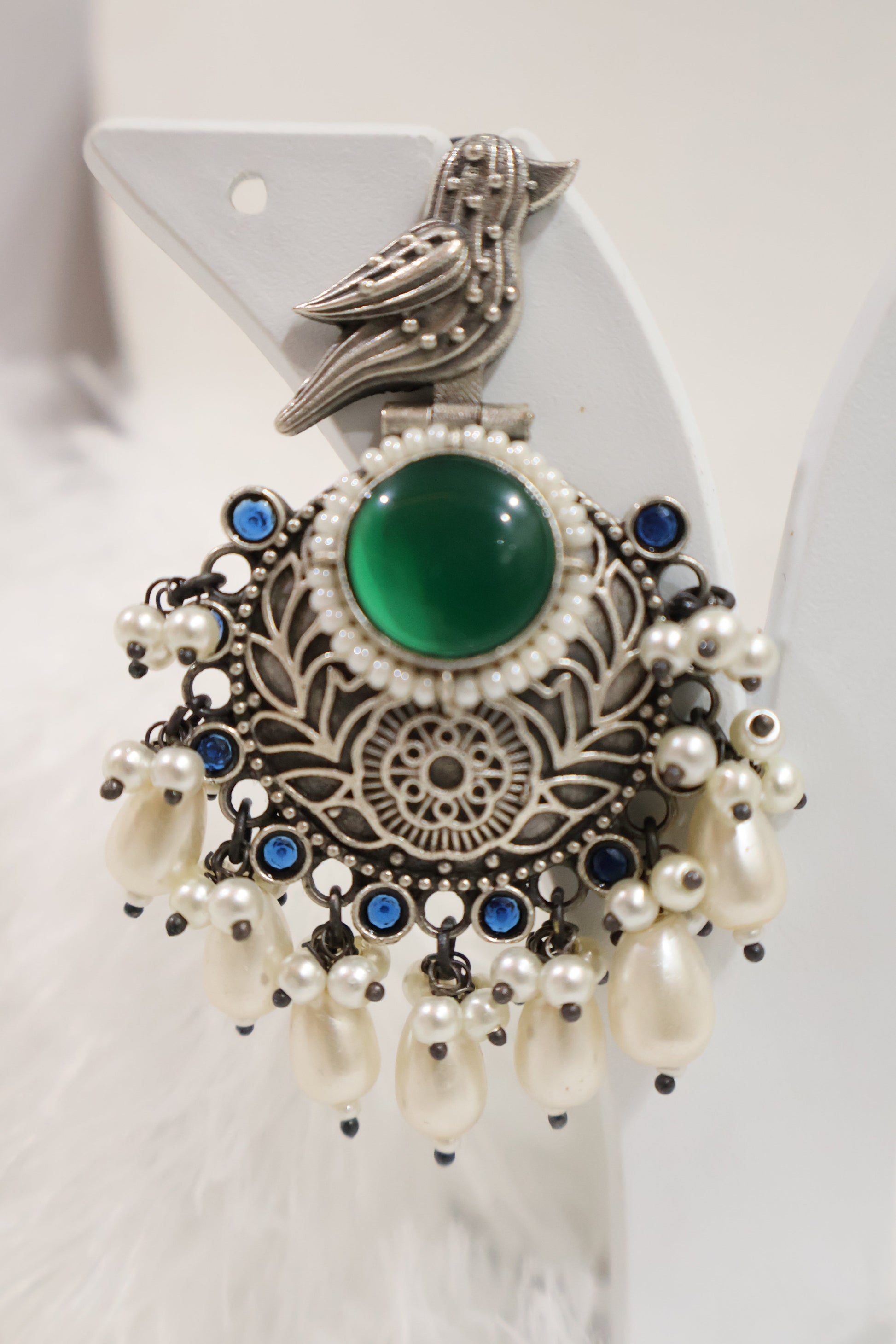 Green and White Earrings SIVA by Anika