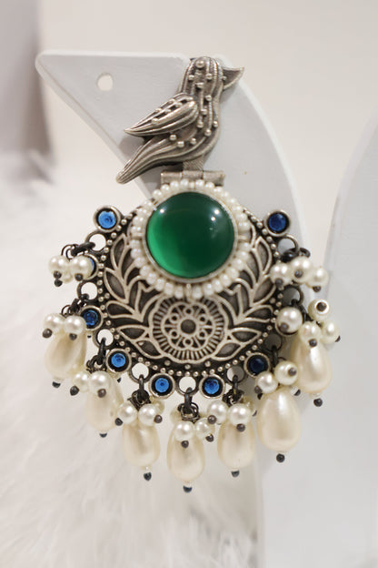 Green and White Earrings SIVA by Anika