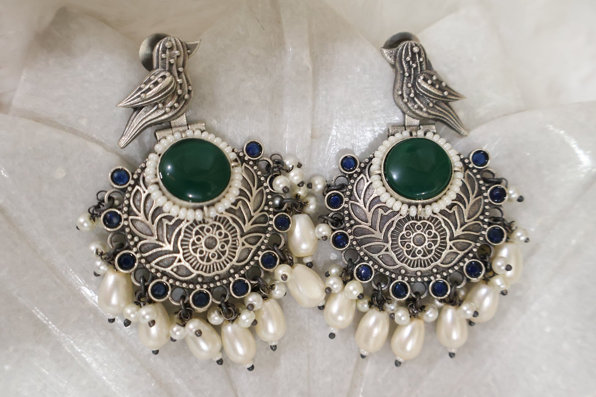 Green and White Earrings SIVA by Anika