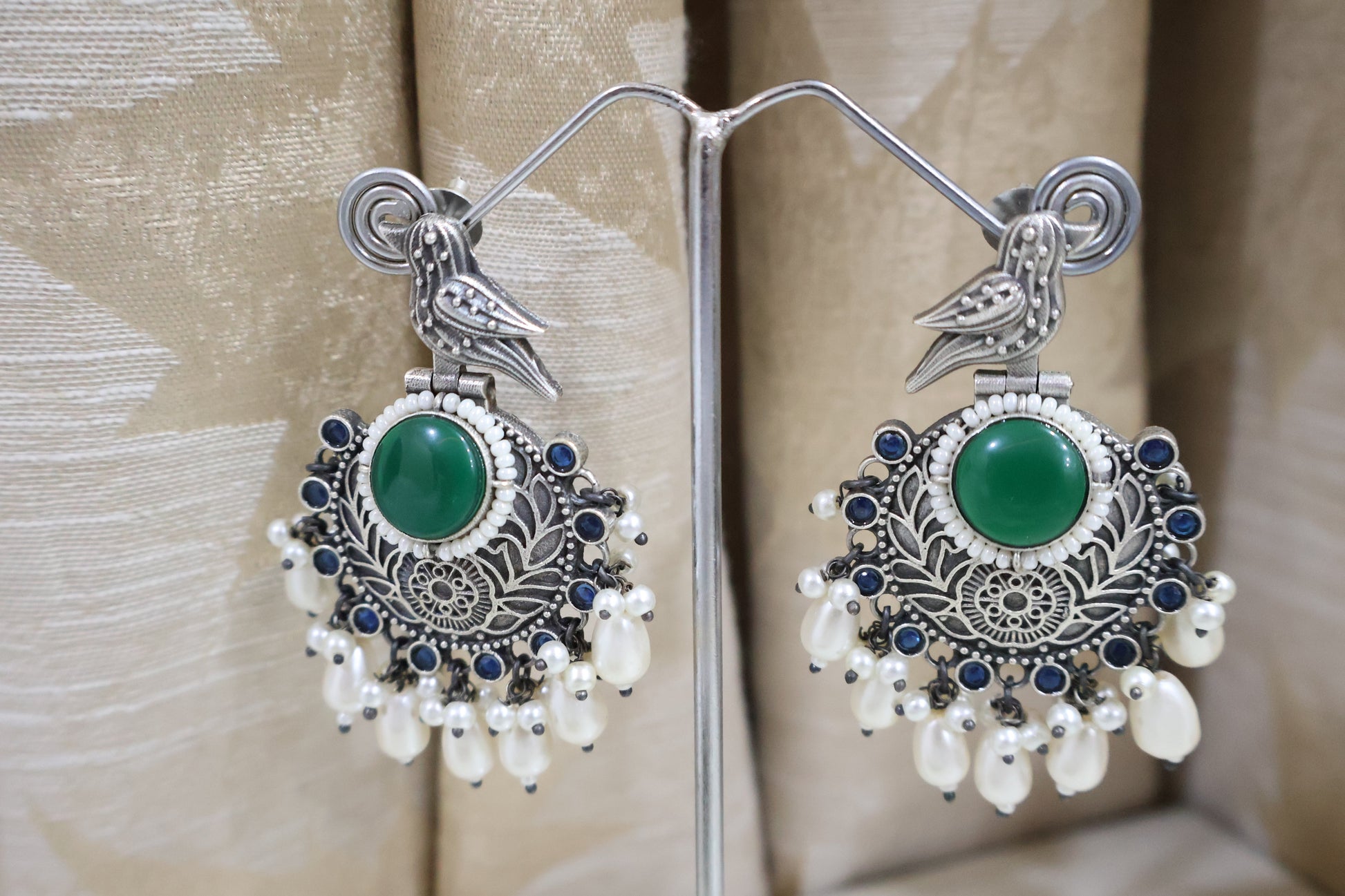 Green and White Earrings SIVA by Anika