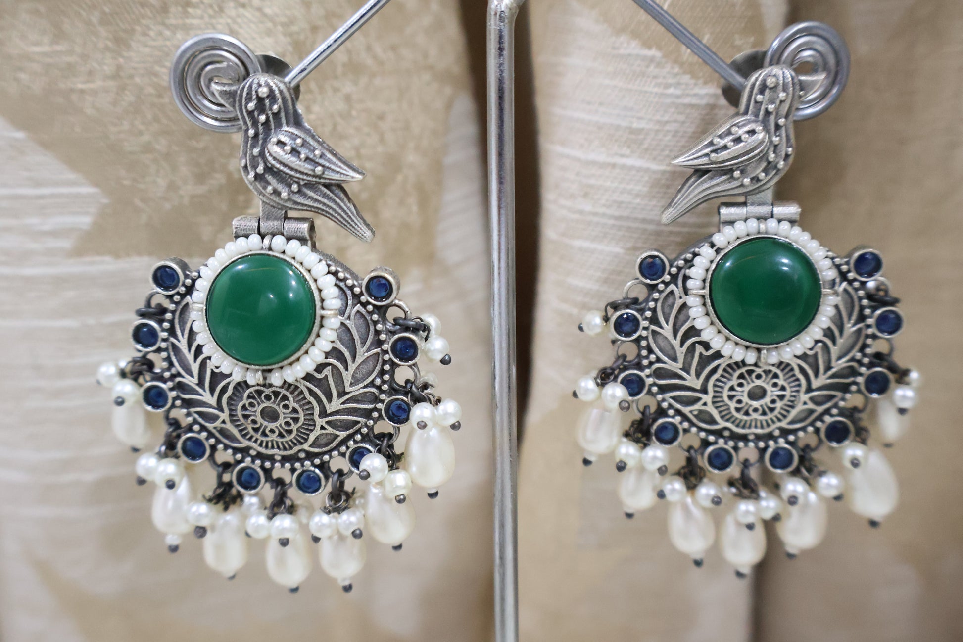 Green and White Earrings SIVA by Anika
