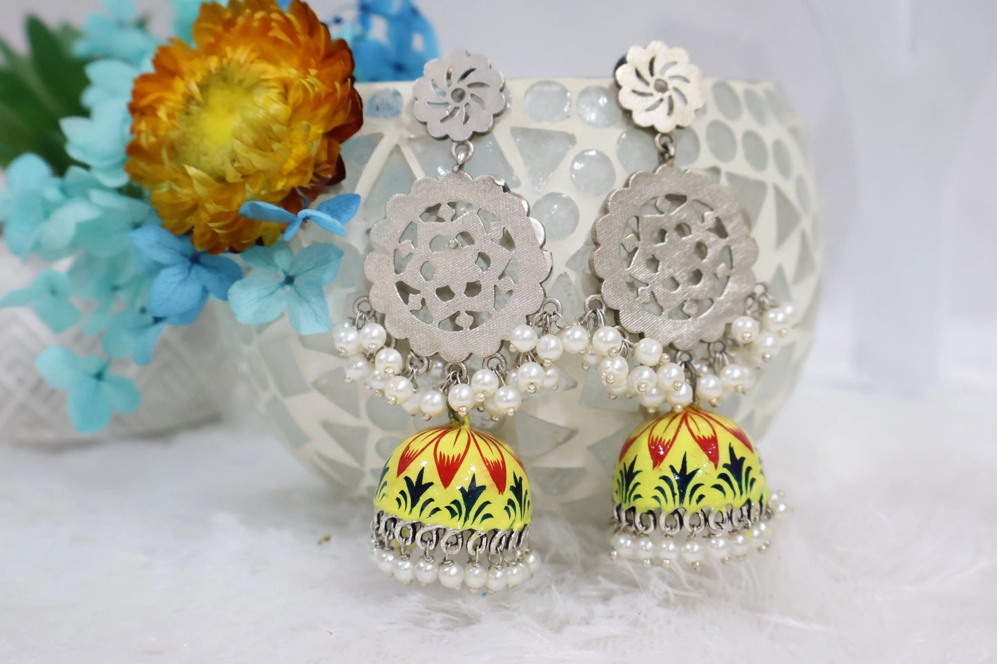 Yellow Artwork jhumka Earrings SIVA by Anika