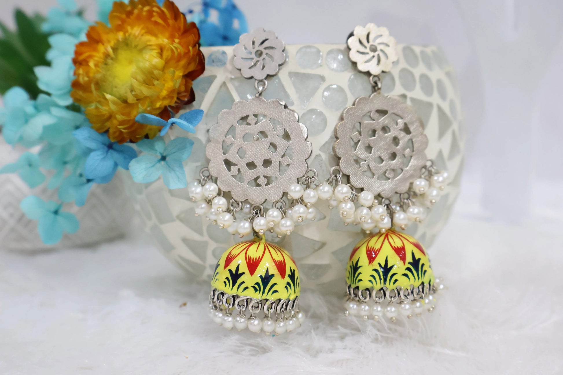 Yellow Artwork jhumka Earrings SIVA by Anika