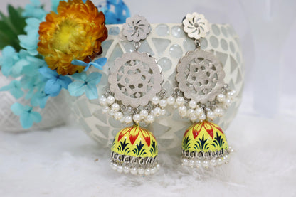 Yellow Artwork jhumka Earrings SIVA by Anika