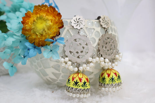 Yellow Artwork jhumka Earrings SIVA by Anika