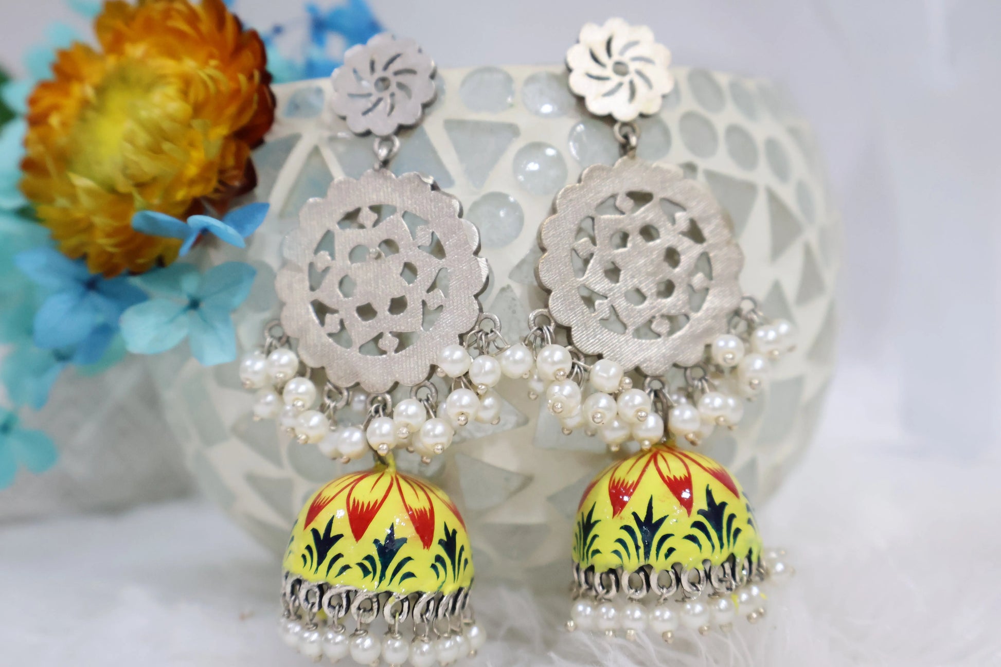 Yellow Artwork jhumka Earrings SIVA by Anika