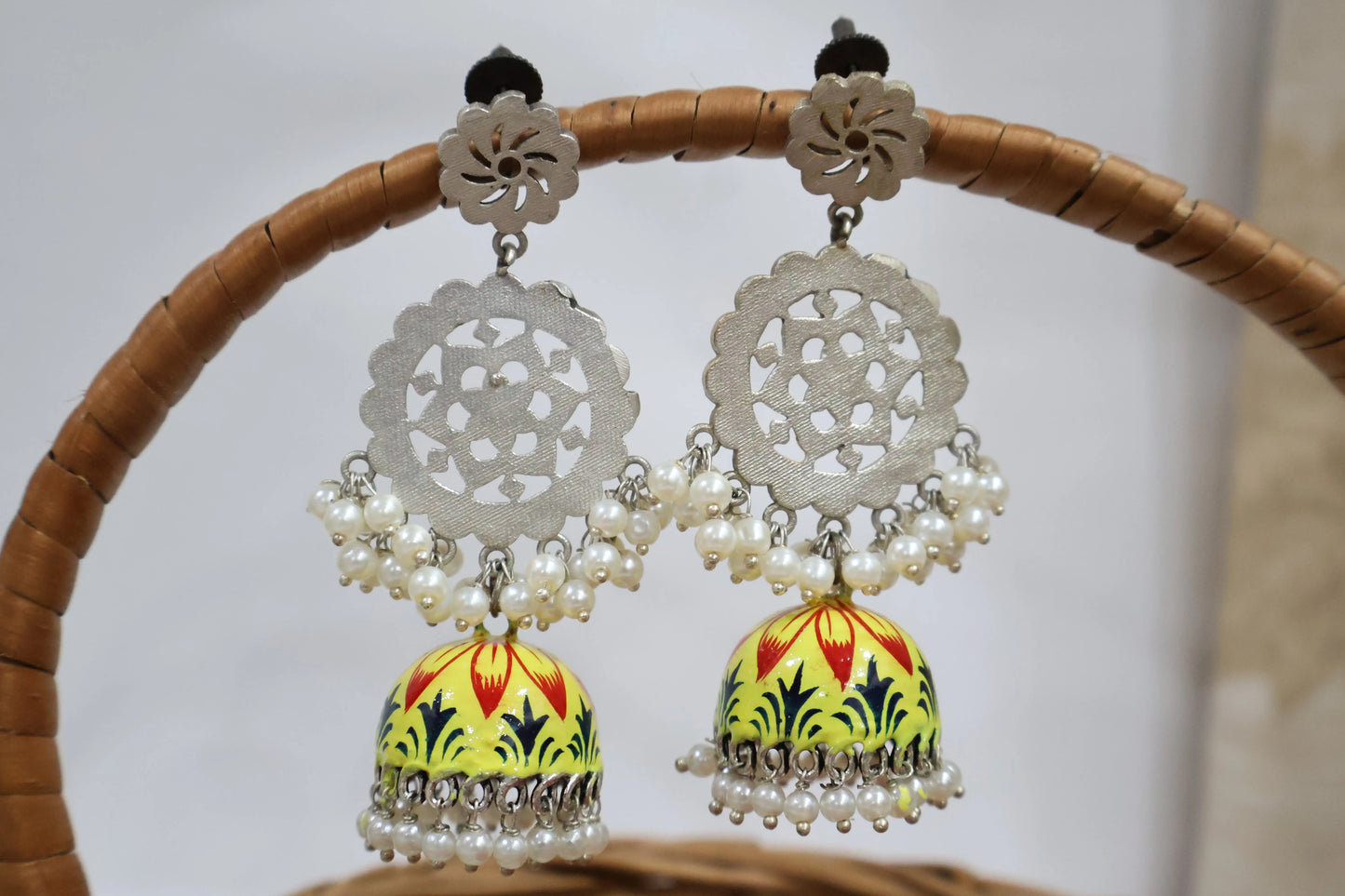 Yellow Artwork jhumka Earrings SIVA by Anika