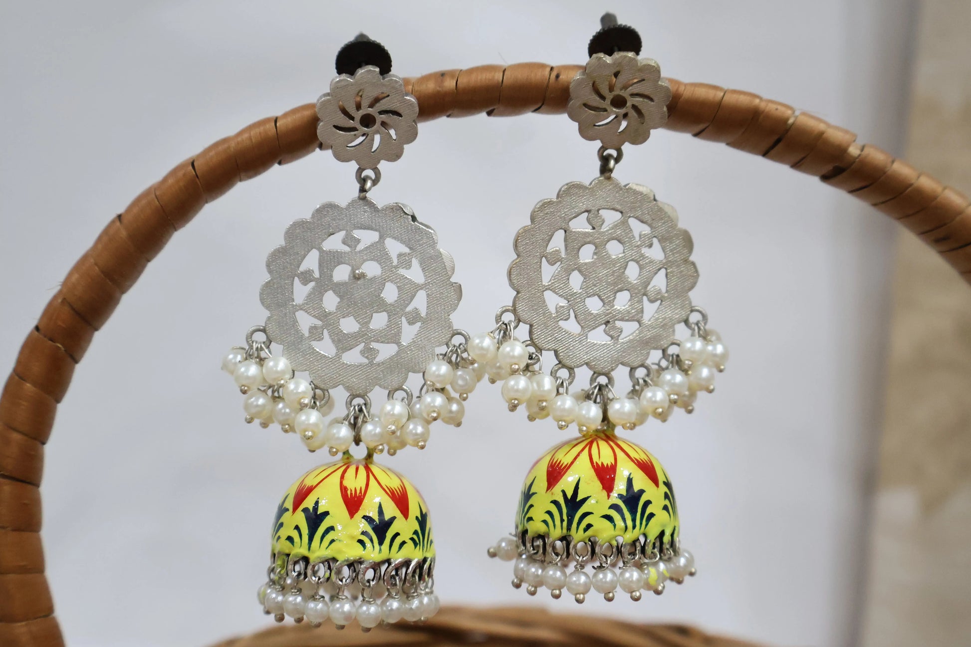 Yellow Artwork jhumka Earrings SIVA by Anika