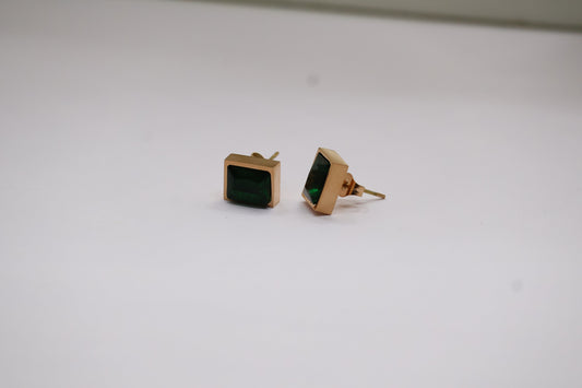 Green square stud Earrings SIVA by Anika