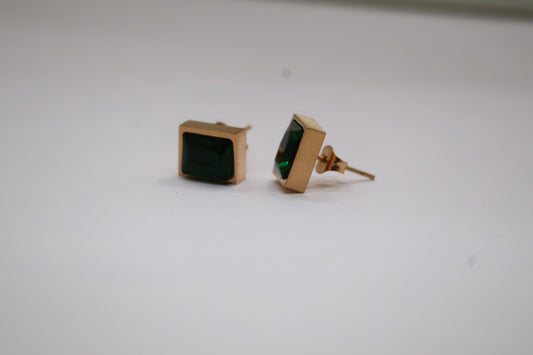 Green square stud Earrings SIVA by Anika