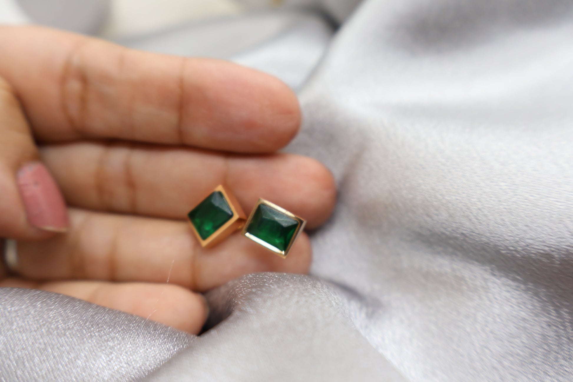 Green square stud Earrings SIVA by Anika
