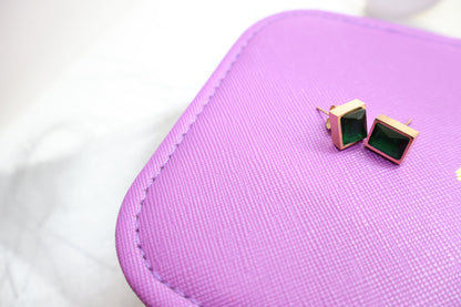 Green square stud Earrings SIVA by Anika