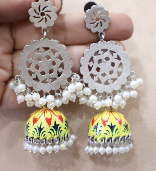 Yellow Intricate jhumka Earrings SIVA by Anika