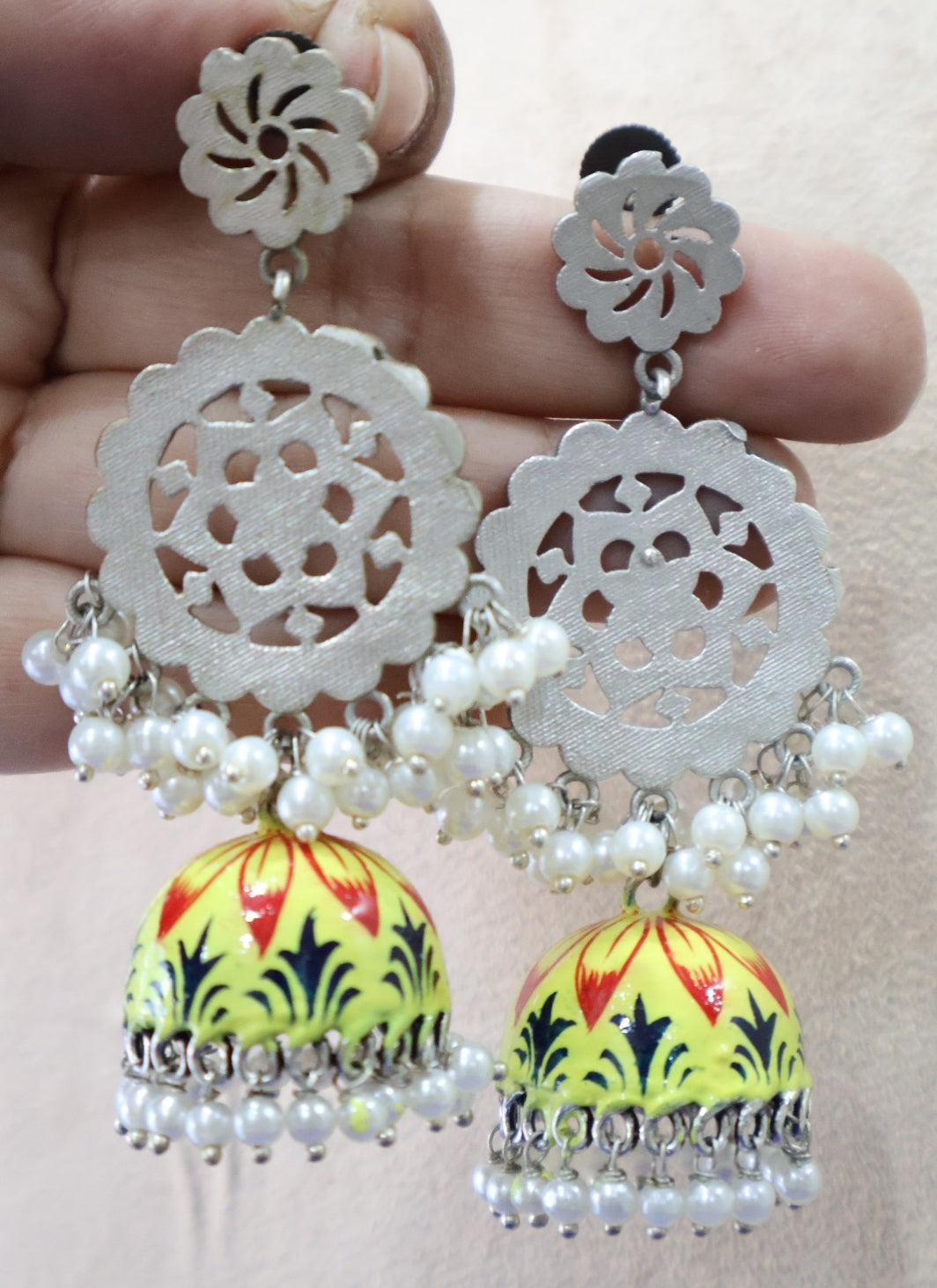 Yellow Intricate jhumka Earrings SIVA by Anika