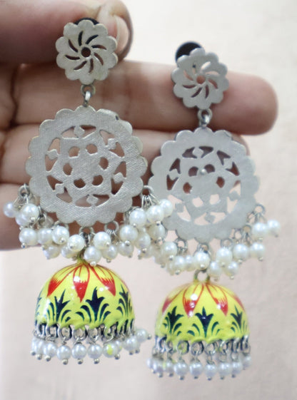 Yellow Intricate jhumka Earrings SIVA by Anika